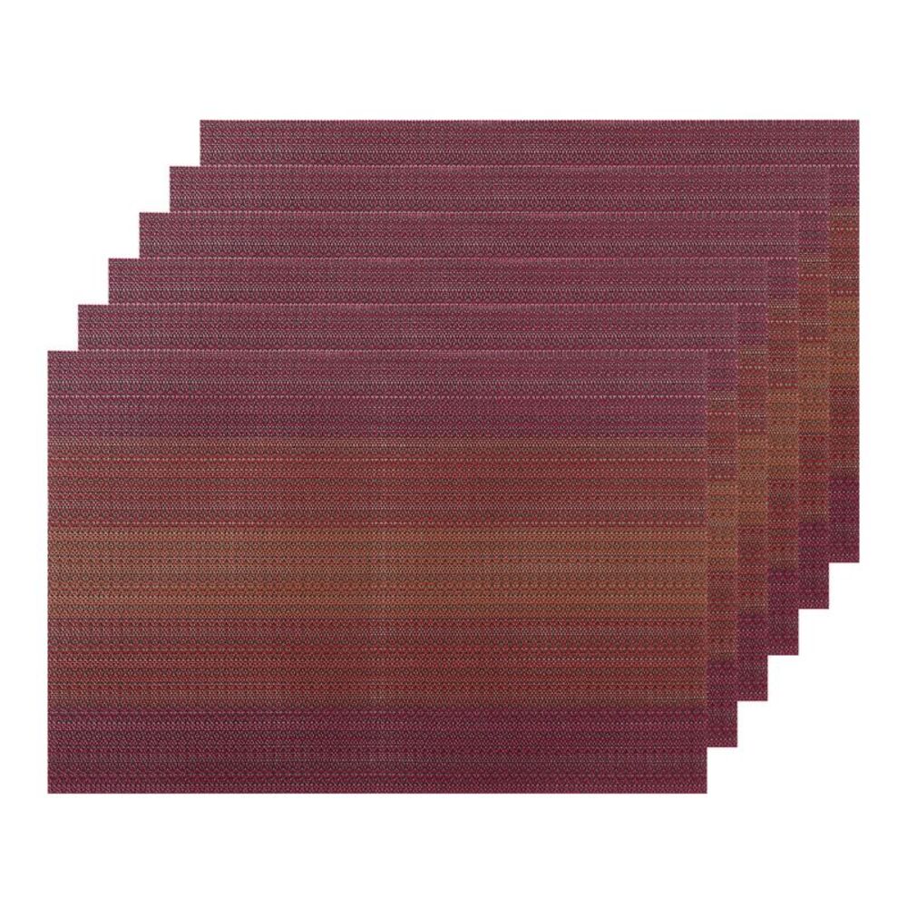 6 Set Washable Vinyl Mats for Dining Table ,Weave 18x12 inch Dark Red